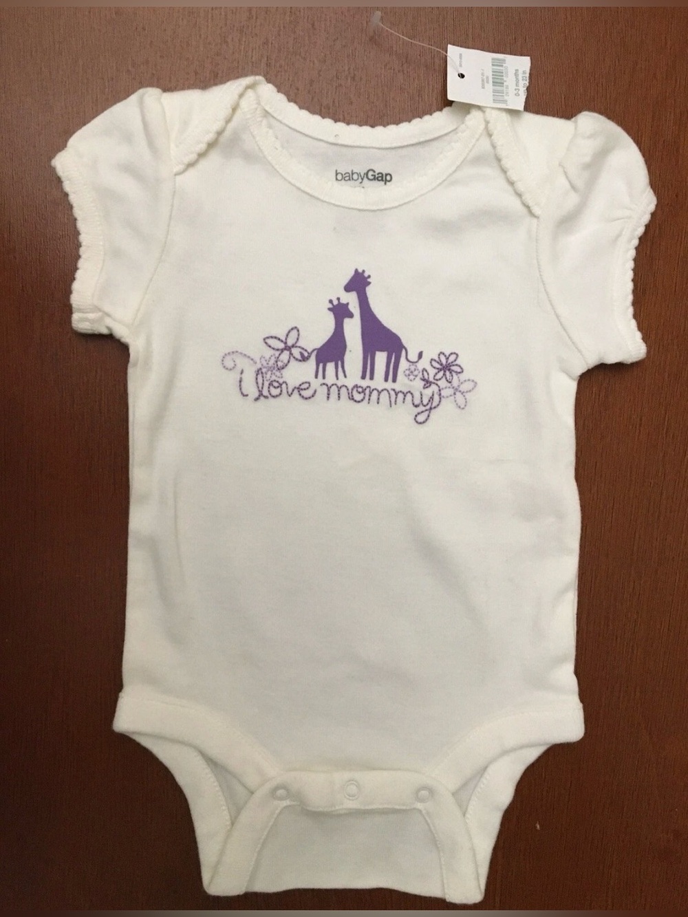 Baby Gap Bodysuit 0-3 Months New With Tag  “i love mommy” Giraffe Purple